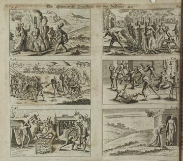 Bartholomé de las Casas, An account of the first voyages and discoveries made by the Spaniards in America. Containing the most exact relation hitherto publish'd, of their unparallel'd cruelties on the Indians, in the destruction of above forty millions of people (London, 1699), produced by the courtesy of the Board of Trinity College, Dublin